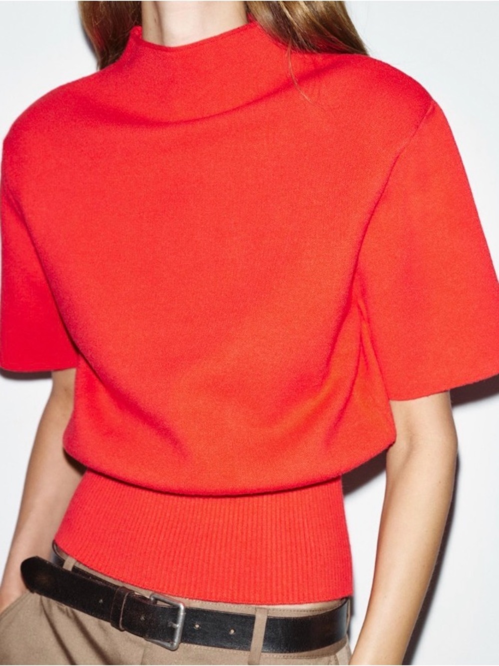 Zara Women’s Short-Sleeve Mock Neck Sweater in Bright Red